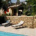 french limestone tiles around pool